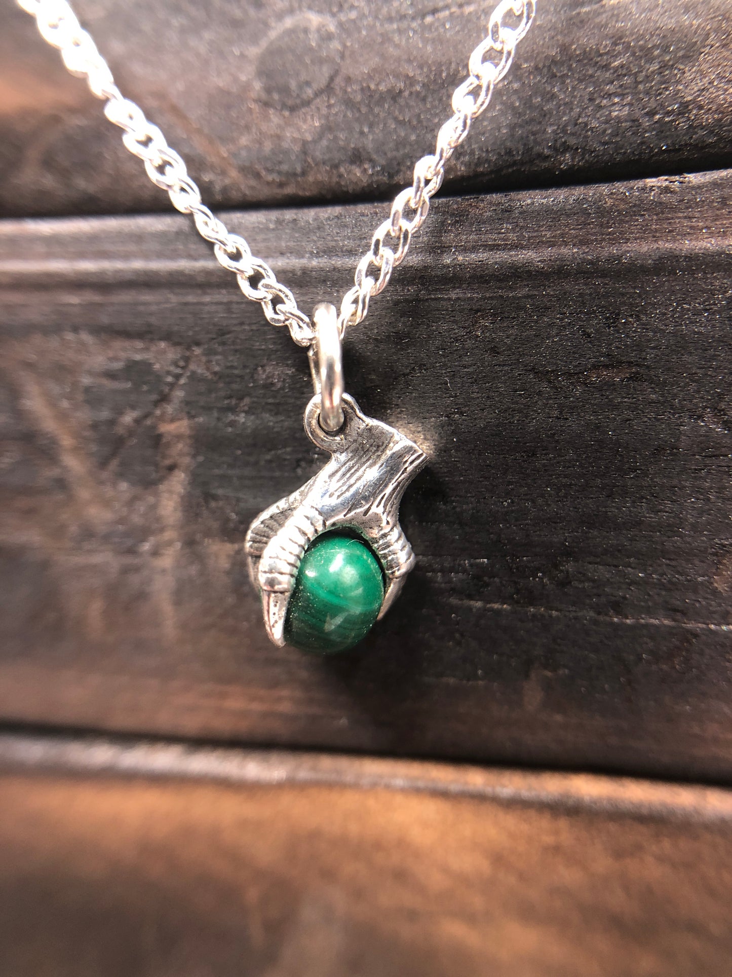 Silver Claw Talon pendant Natural Malachite