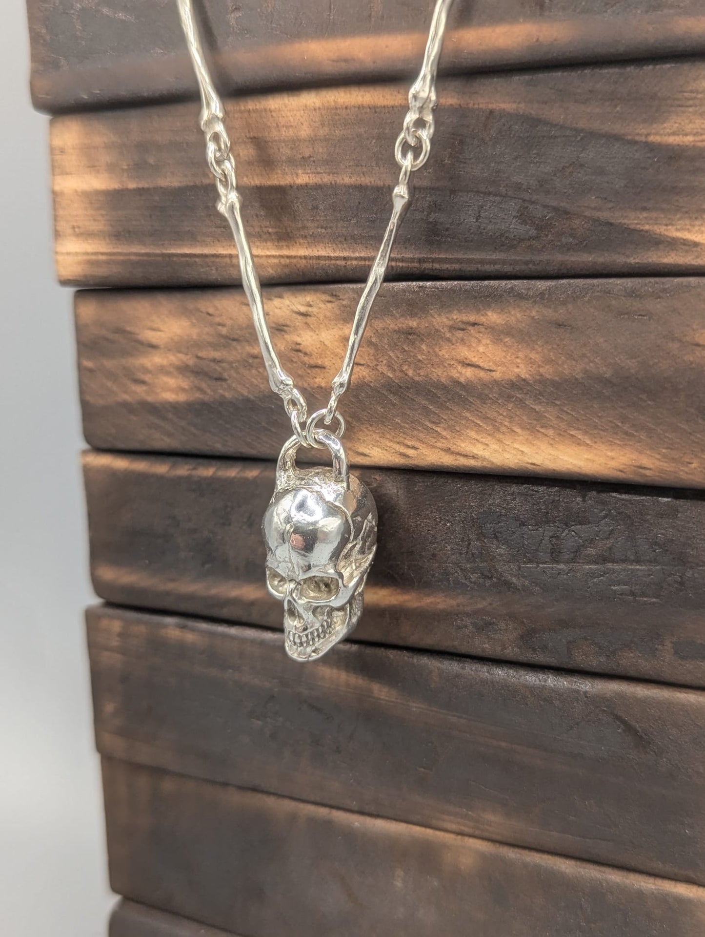 Hand Made Sterling Silver Bone Chain with Skull