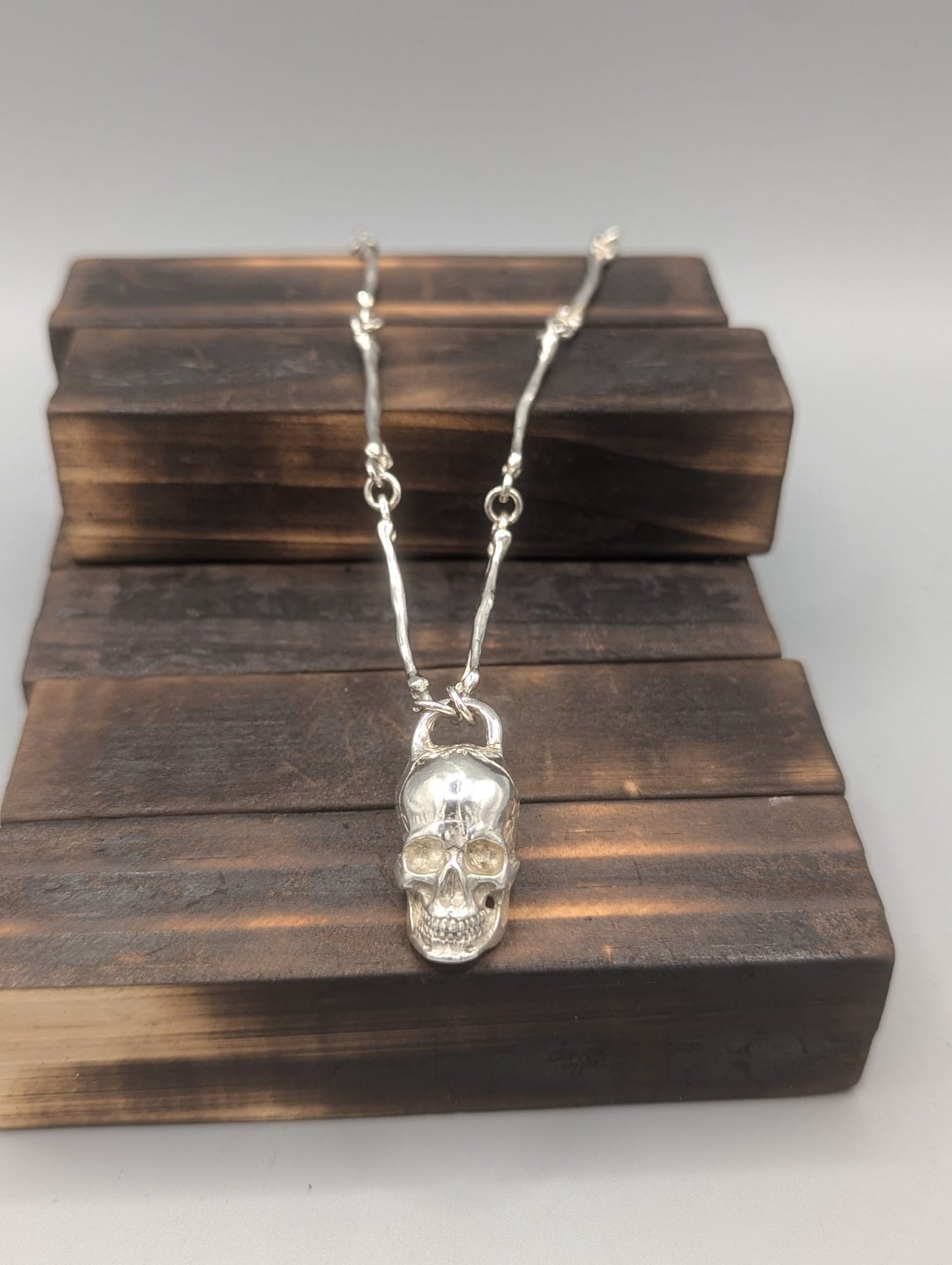 Hand Made Sterling Silver Bone Chain with Skull