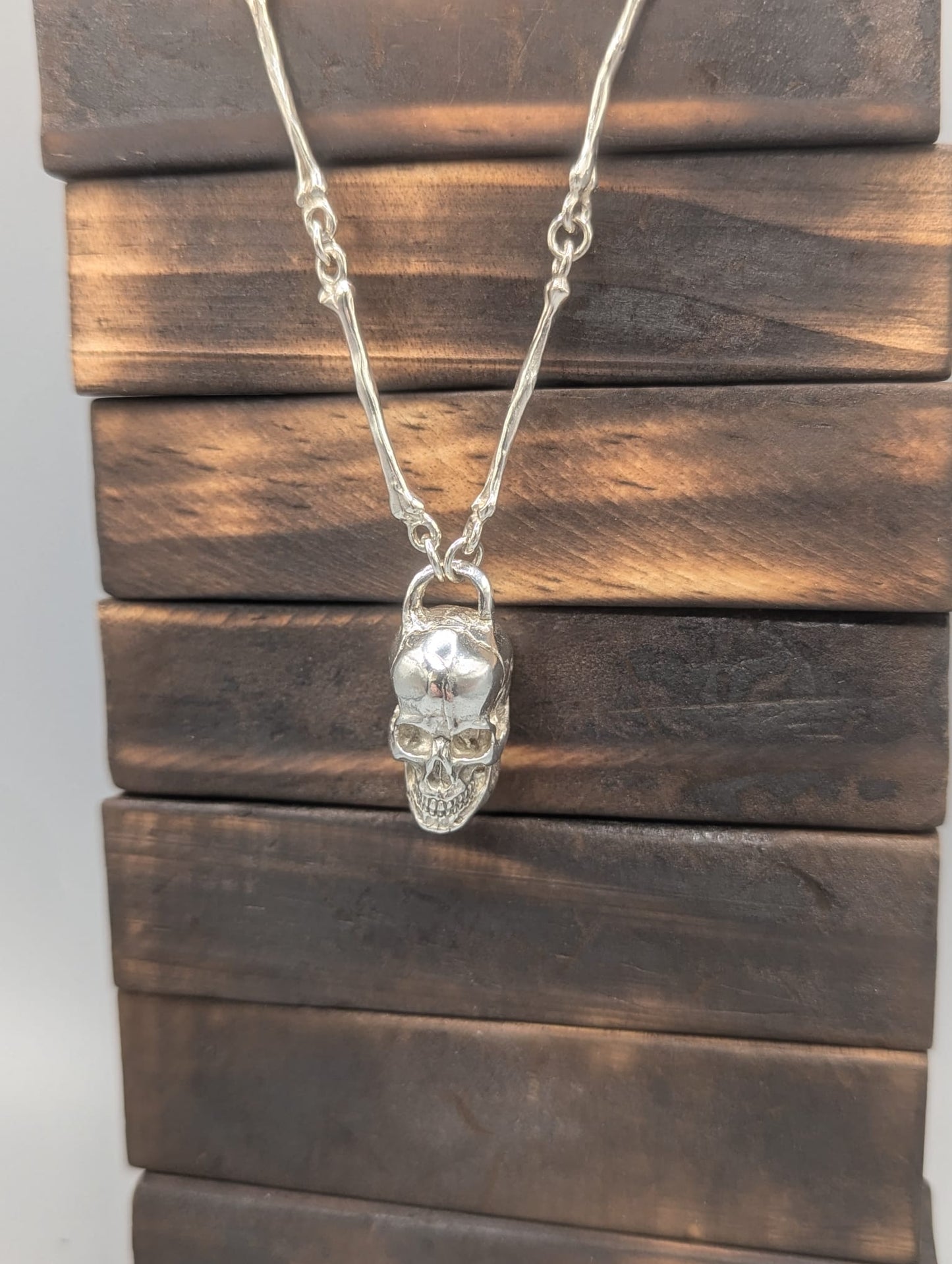 Hand Made Sterling Silver Bone Chain with Skull