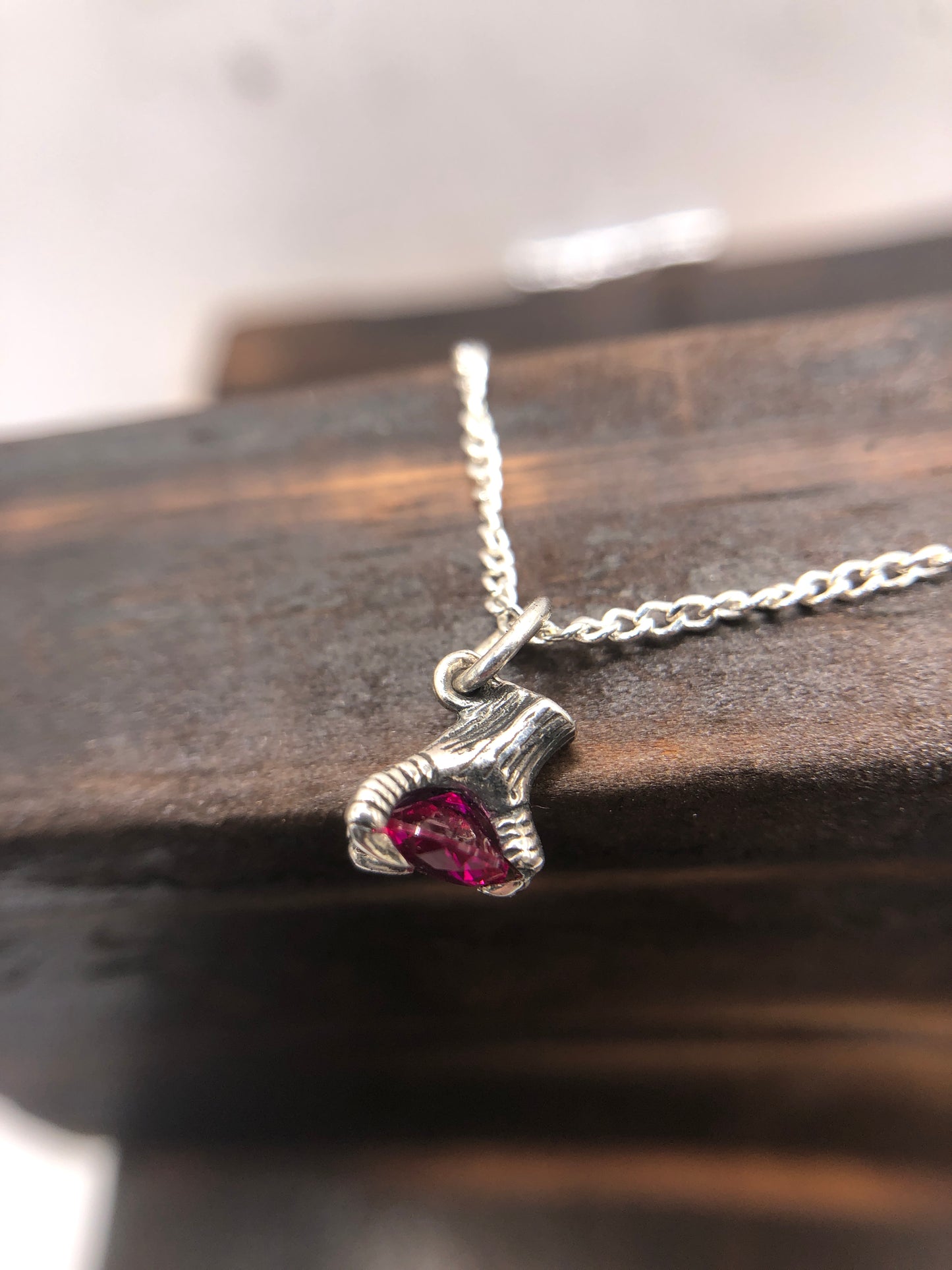 Silver Claw Talon pendant Synthetic Ruby