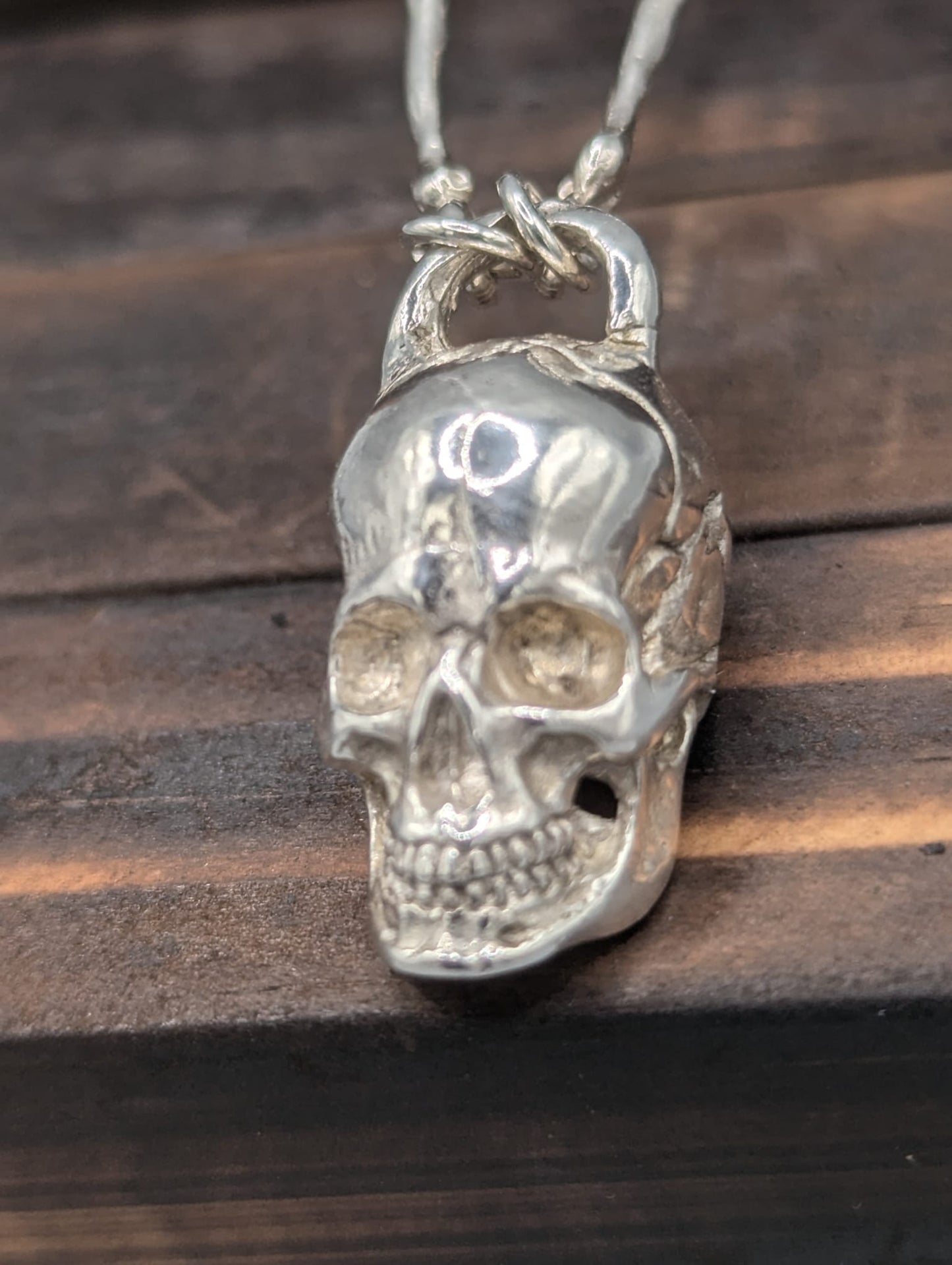 Hand Made Sterling Silver Bone Chain with Skull