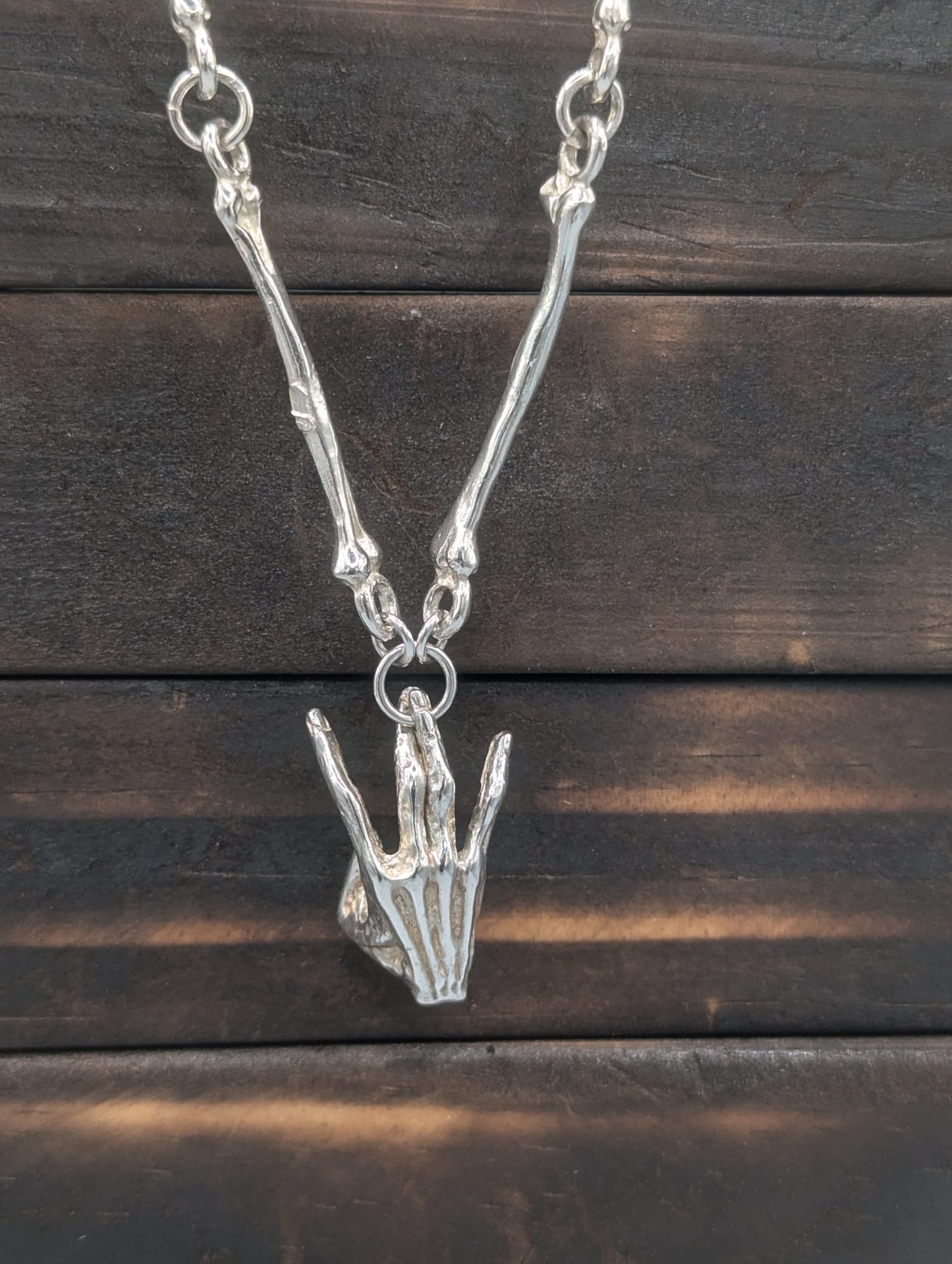 Sterling Silver Bone Chain with dead homies westside skull hand