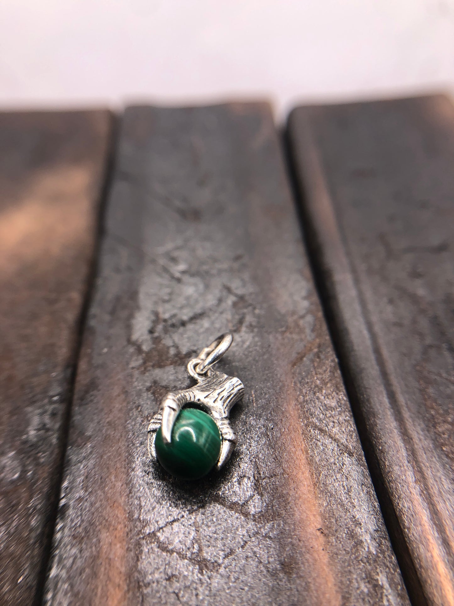 Silver Claw Talon pendant Natural Malachite