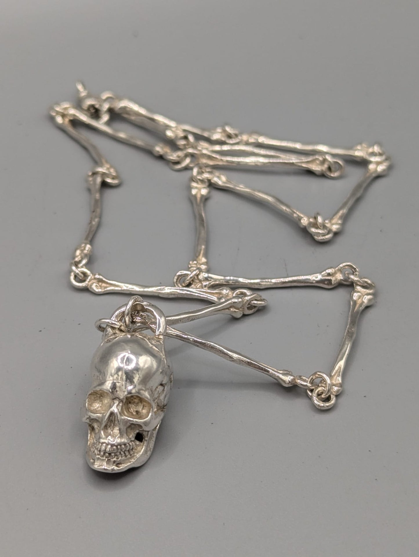 Hand Made Sterling Silver Bone Chain with Skull