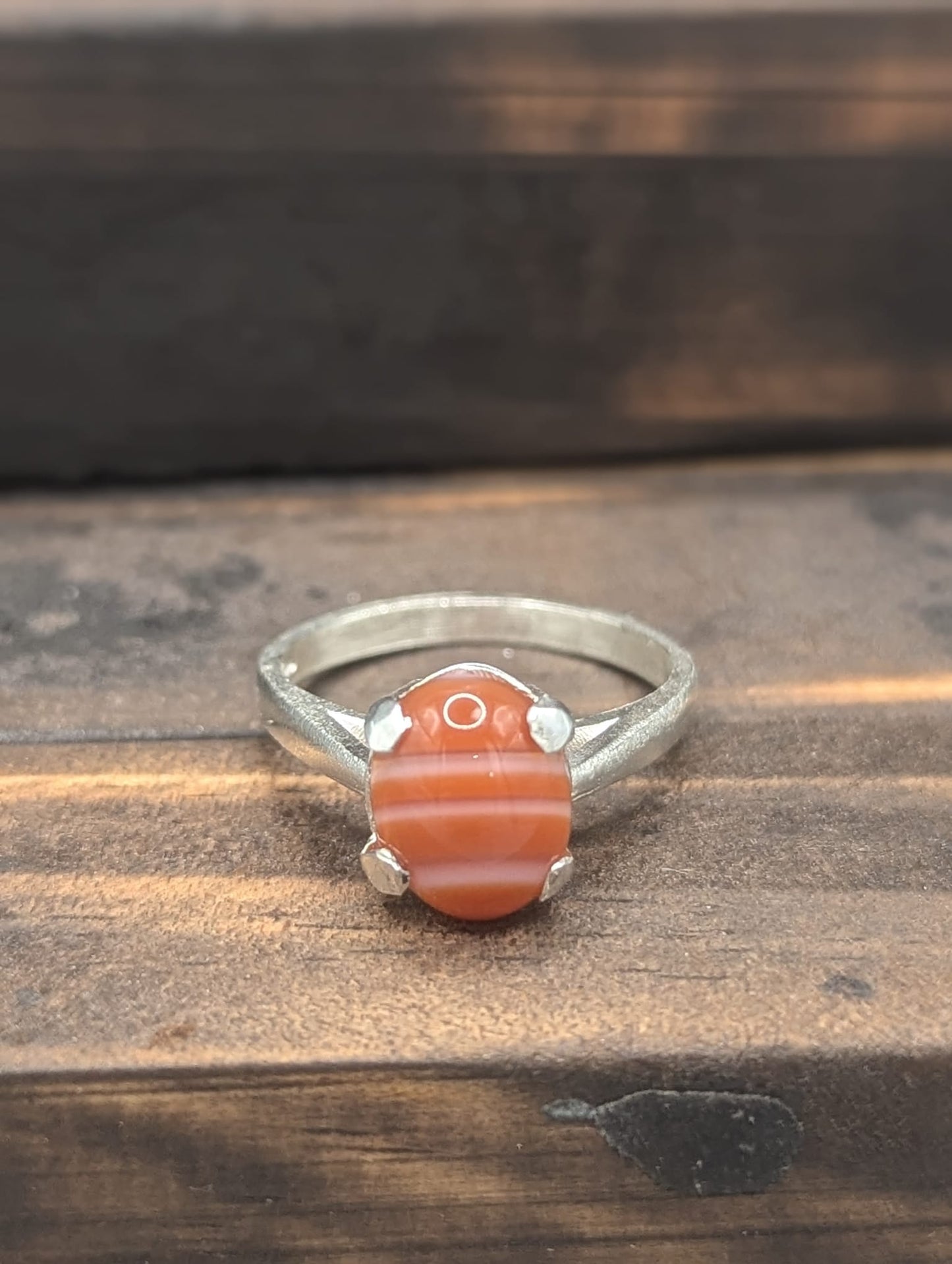 Carnelian Stripe Cocktail Style 10 x 8mm Sterling Silver