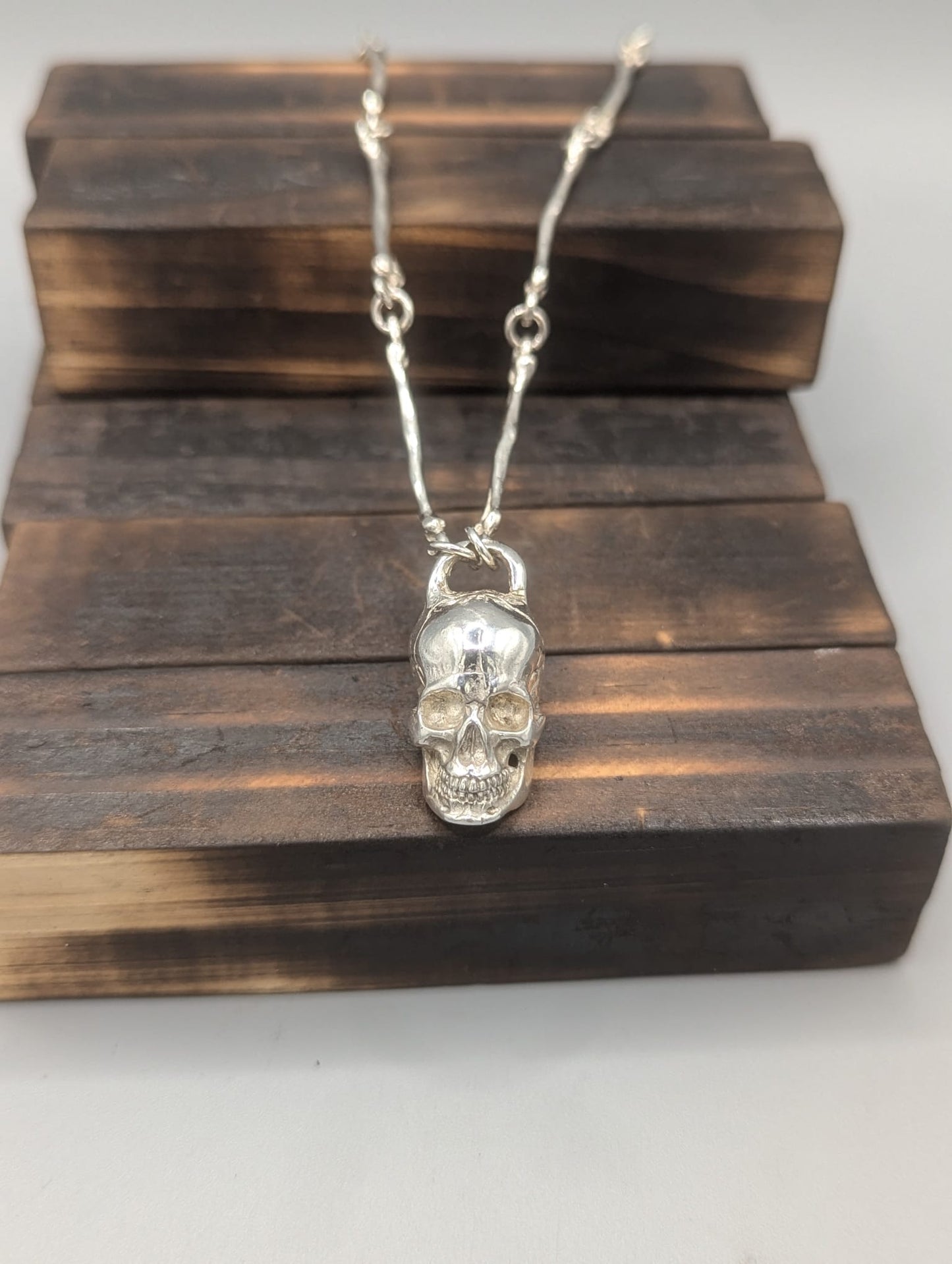 Hand Made Sterling Silver Bone Chain with Skull