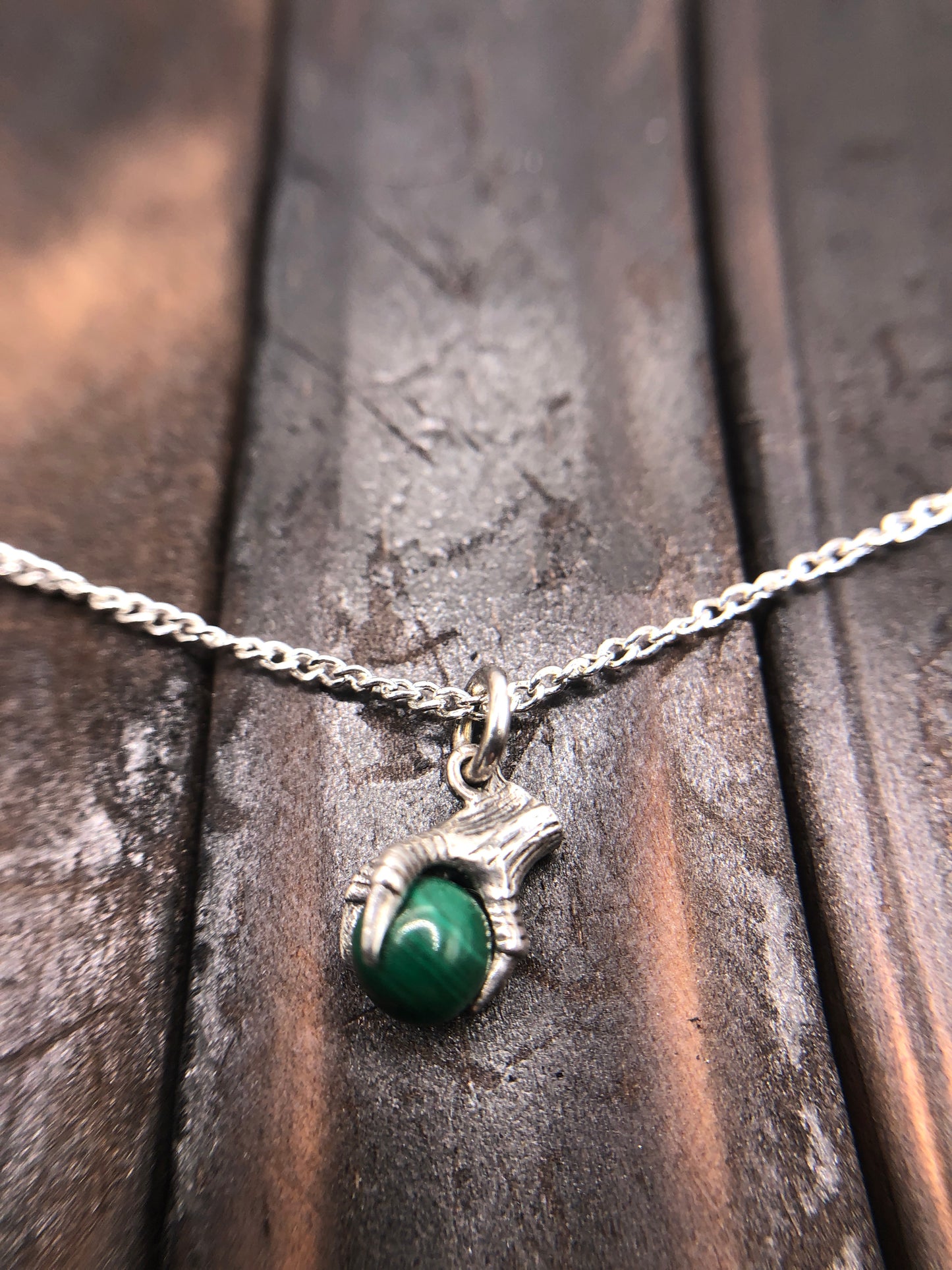 Silver Claw Talon pendant Natural Malachite