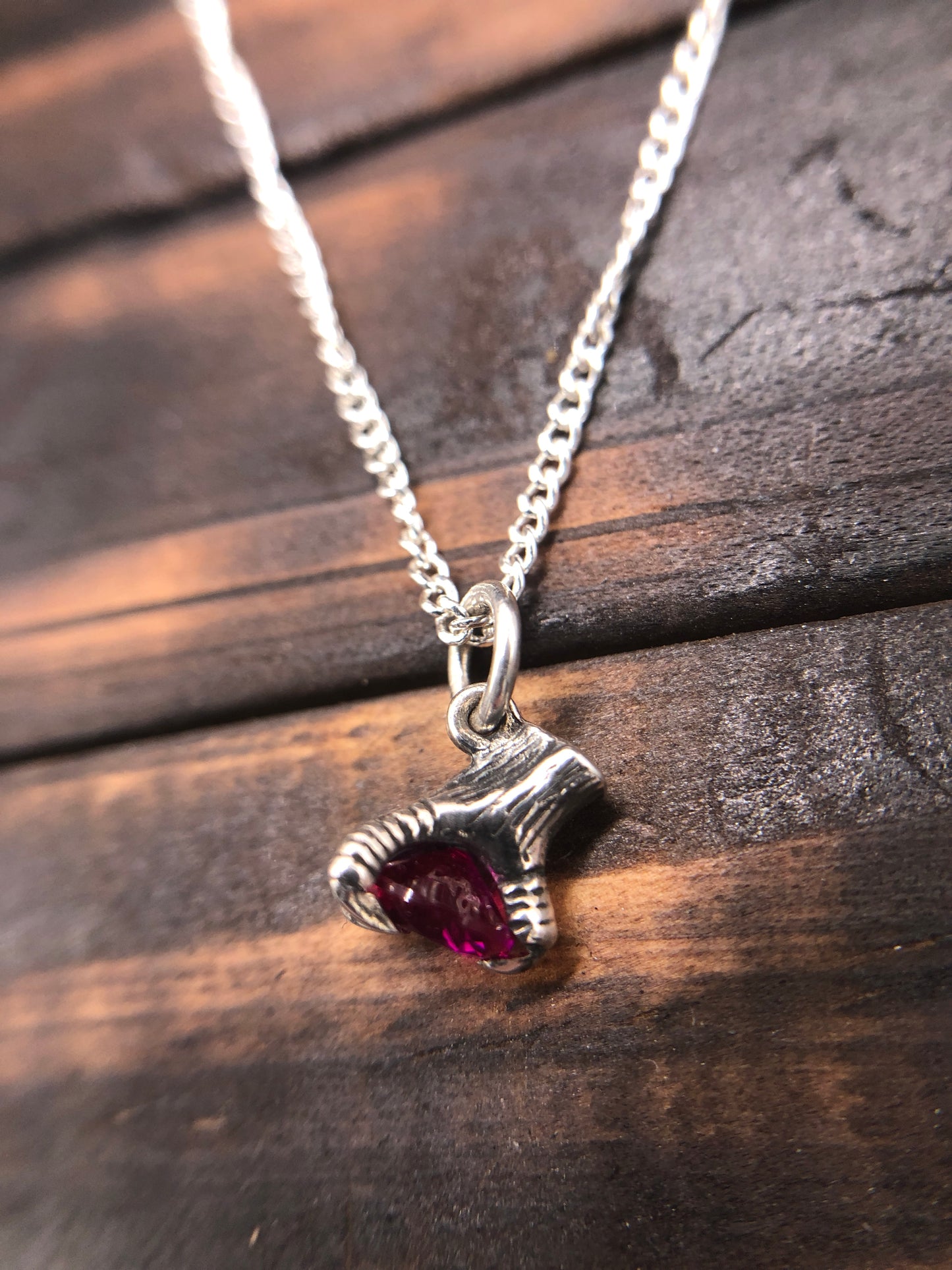 Silver Claw Talon pendant Synthetic Ruby