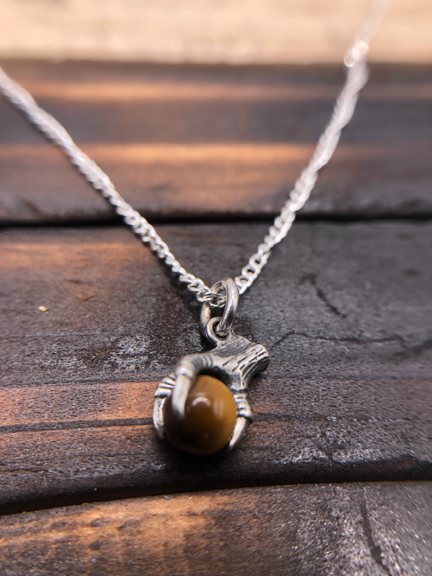 Silver Claw Talon pendant Natural Tigers Eye