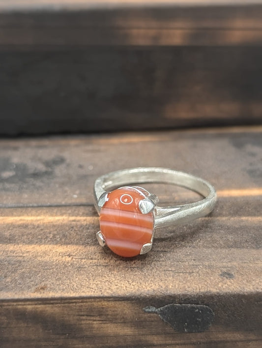 Carnelian Stripe Cocktail Style 10 x 8mm Sterling Silver