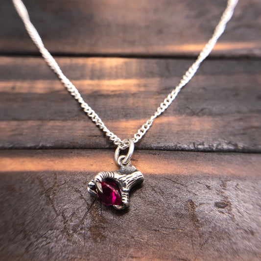 Silver Claw Talon pendant Synthetic Ruby