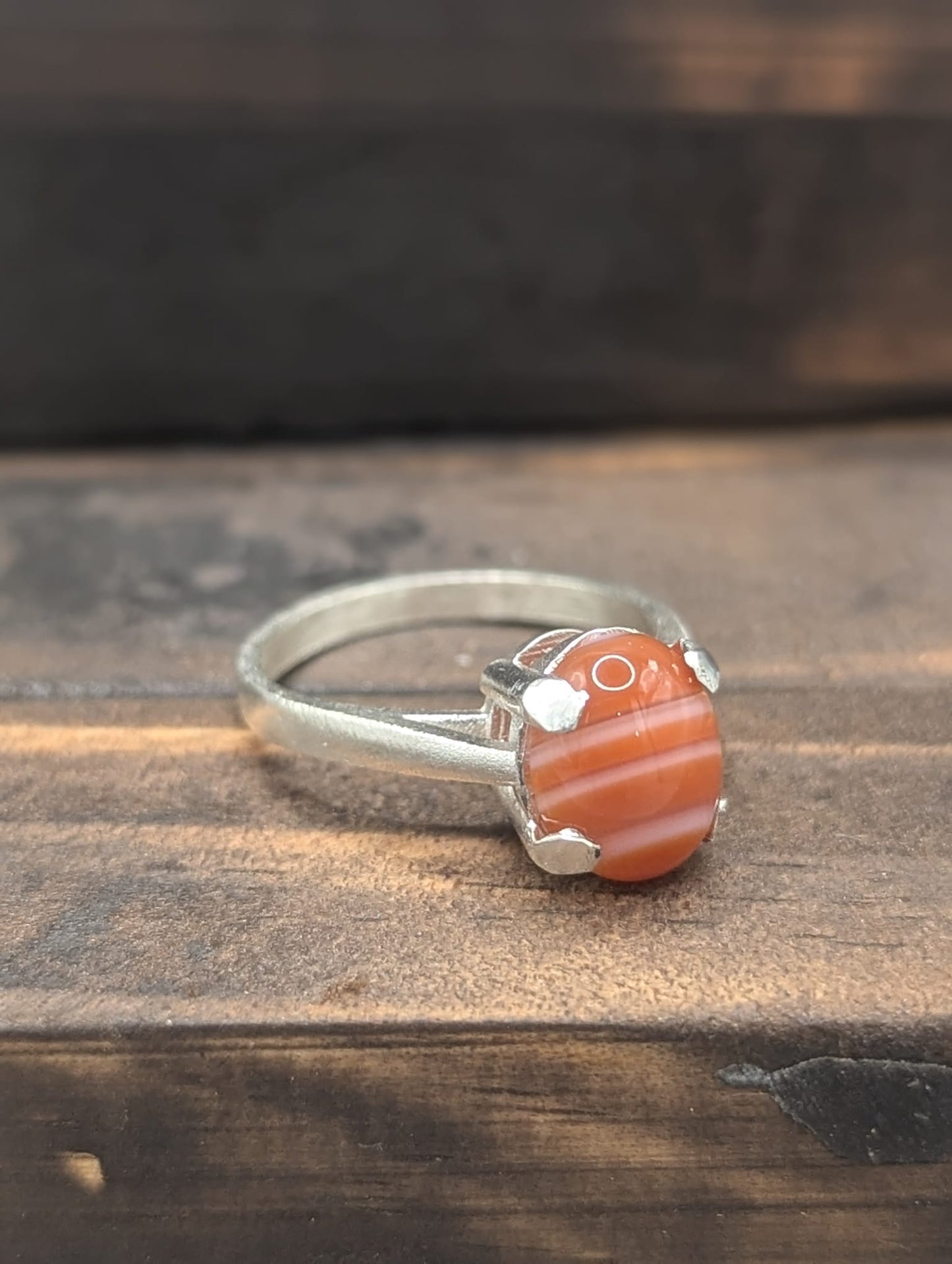 Carnelian Stripe Cocktail Style 10 x 8mm Sterling Silver