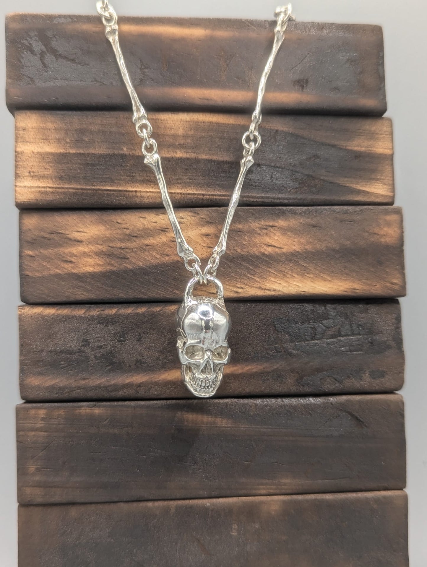 Hand Made Sterling Silver Bone Chain with Skull