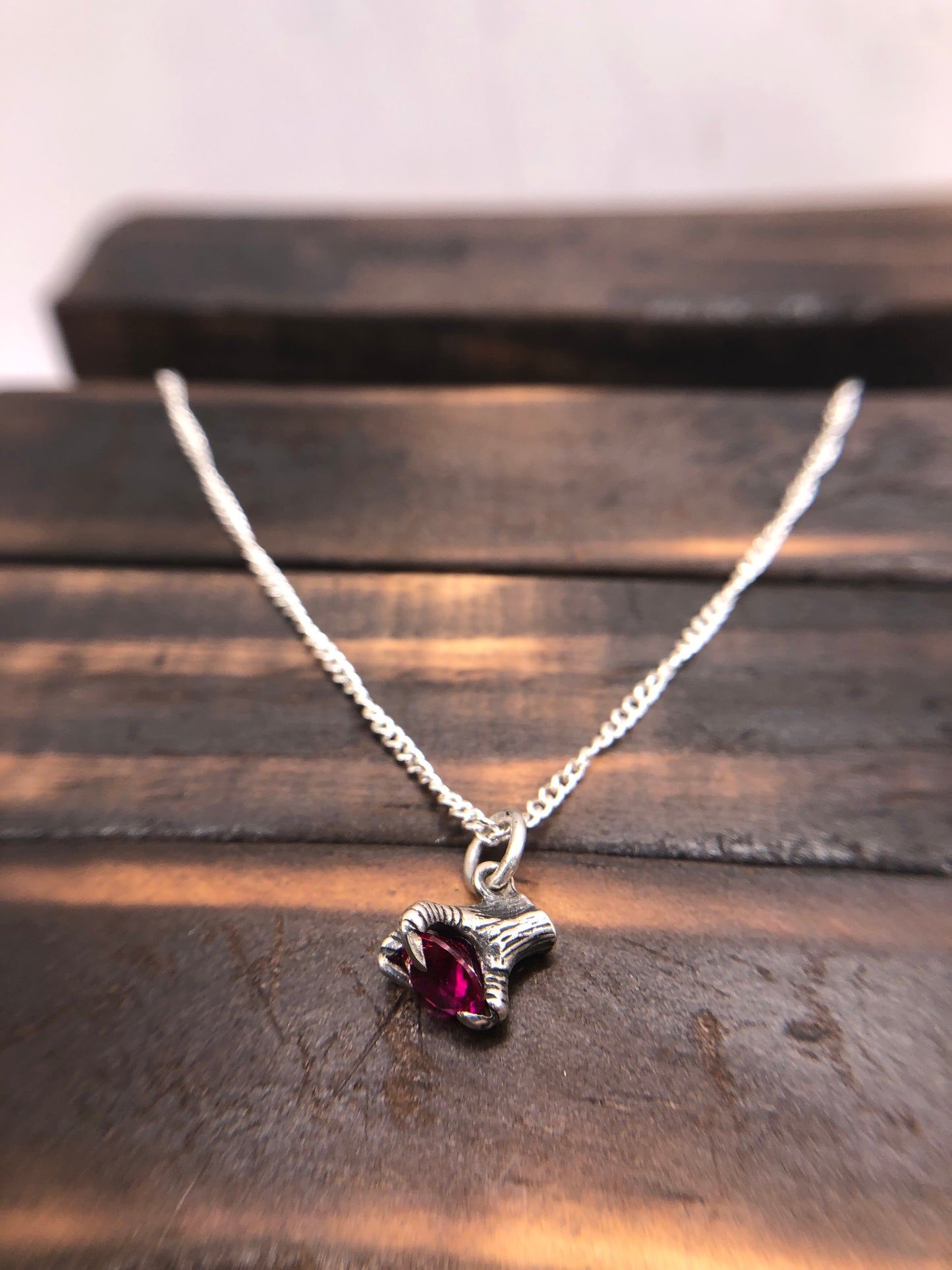 Silver Claw Talon pendant Synthetic Ruby