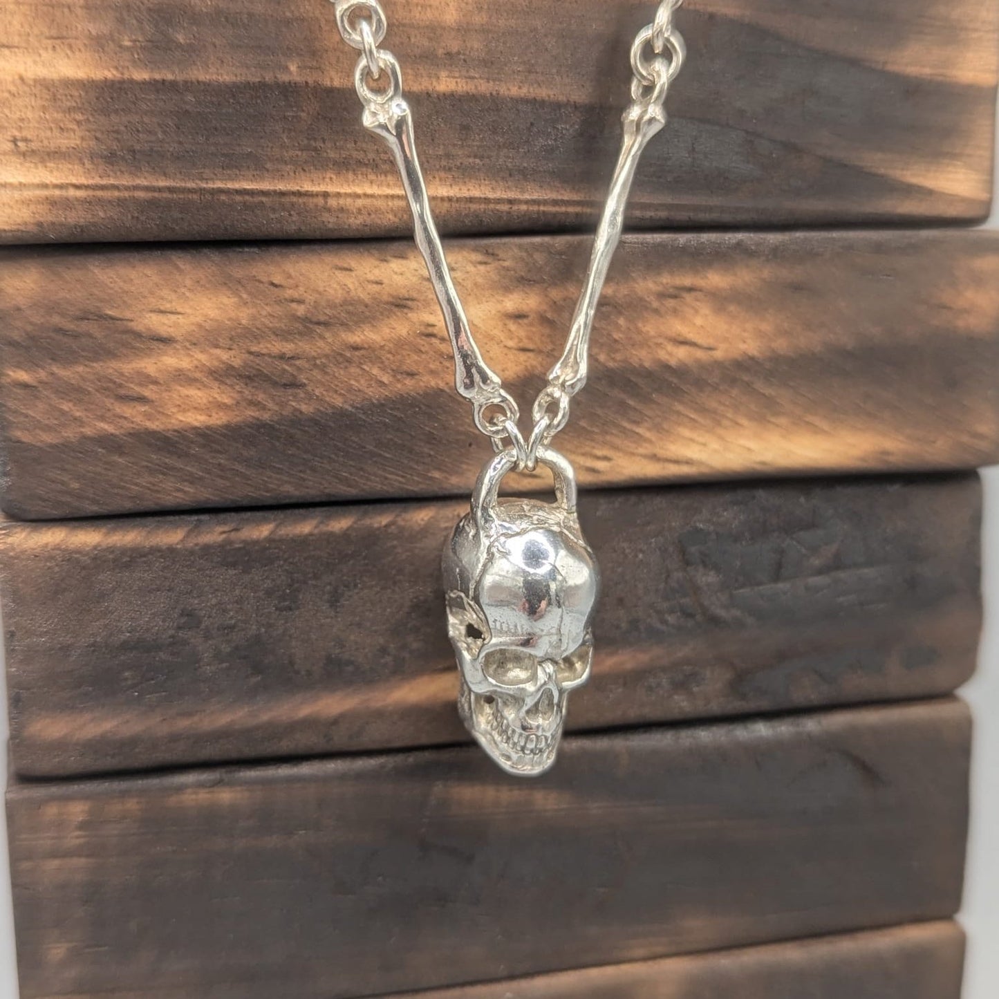 Hand Made Sterling Silver Bone Chain with Skull