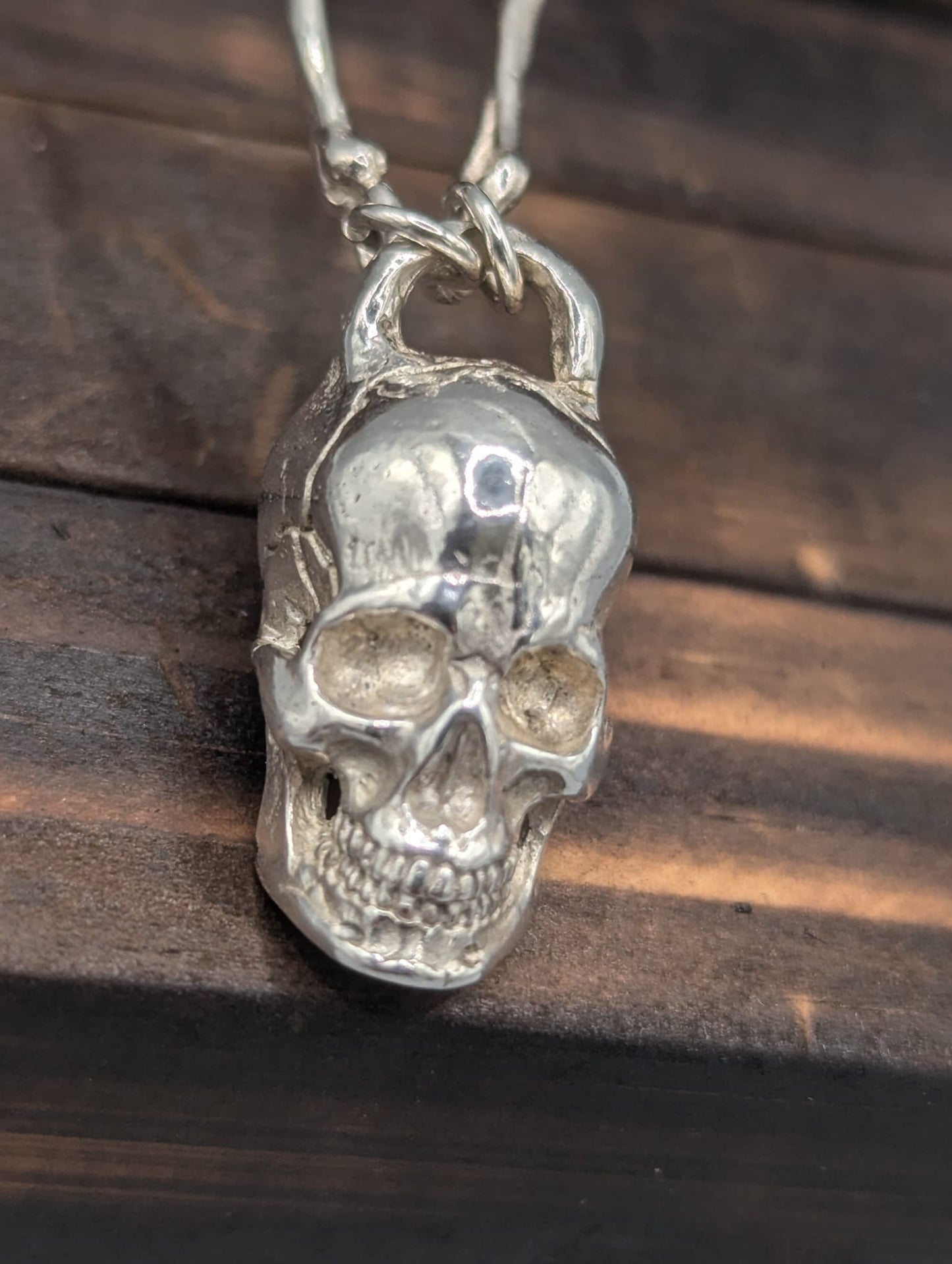 Hand Made Sterling Silver Bone Chain with Skull