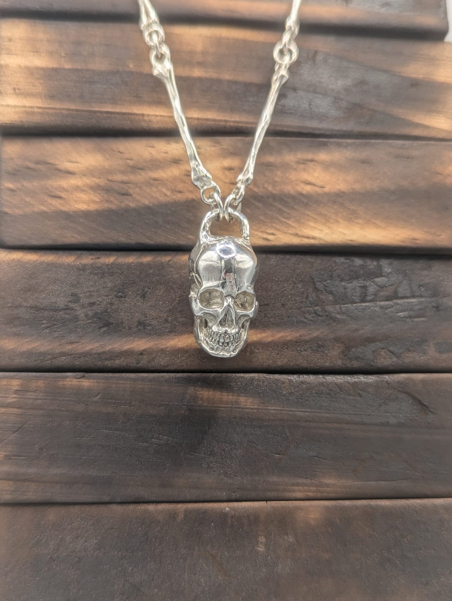 Hand Made Sterling Silver Bone Chain with Skull