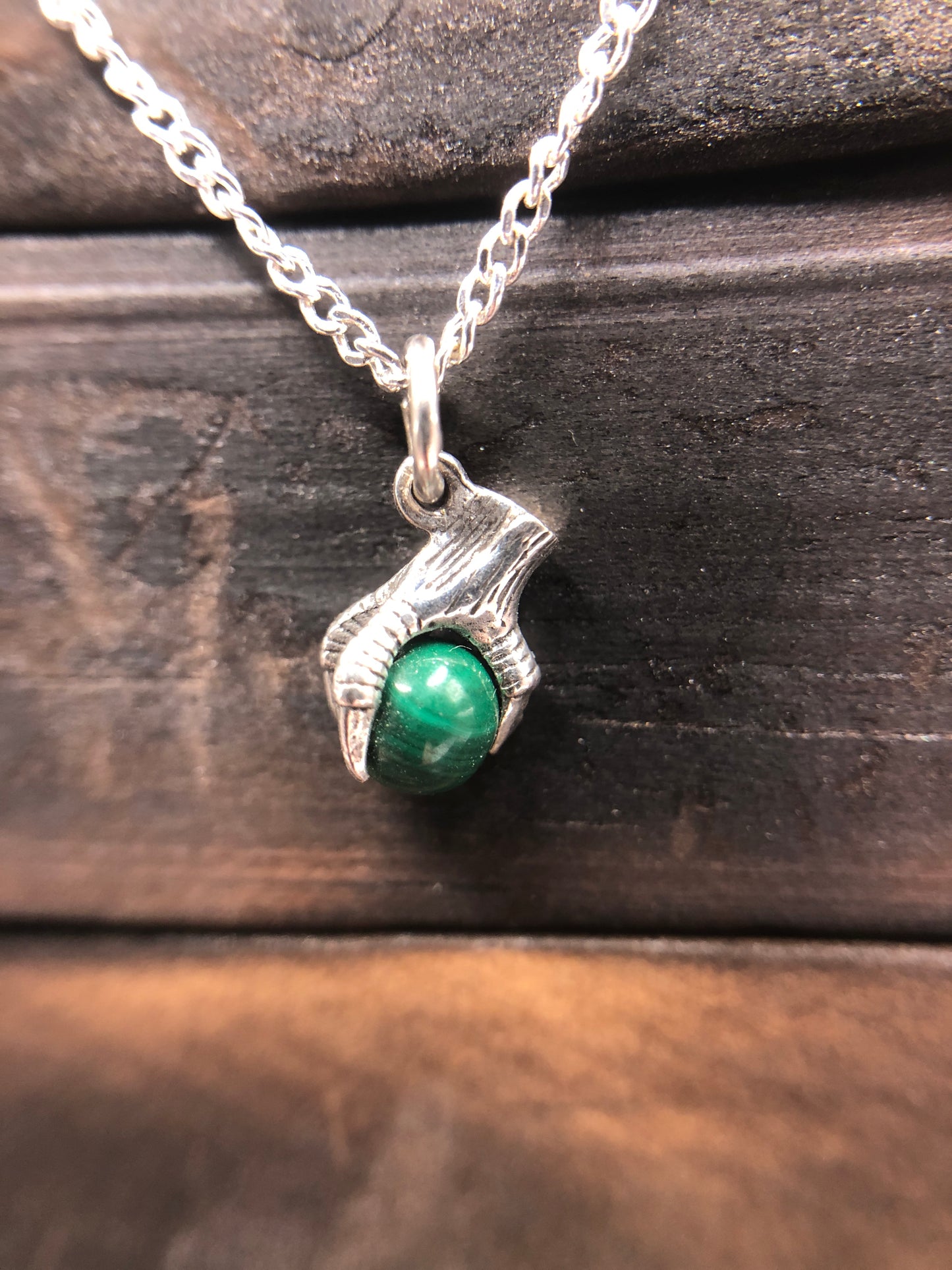 Silver Claw Talon pendant Natural Malachite