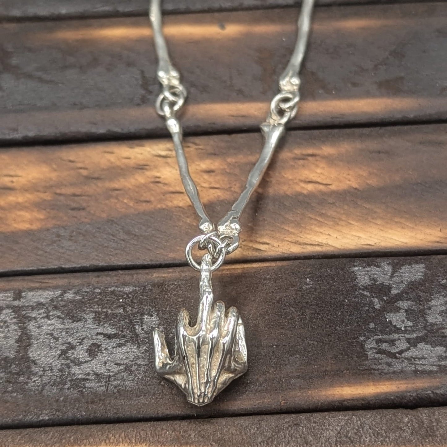 Sterling Silver Bone Chain with dead homies FU Middle finger skull hand