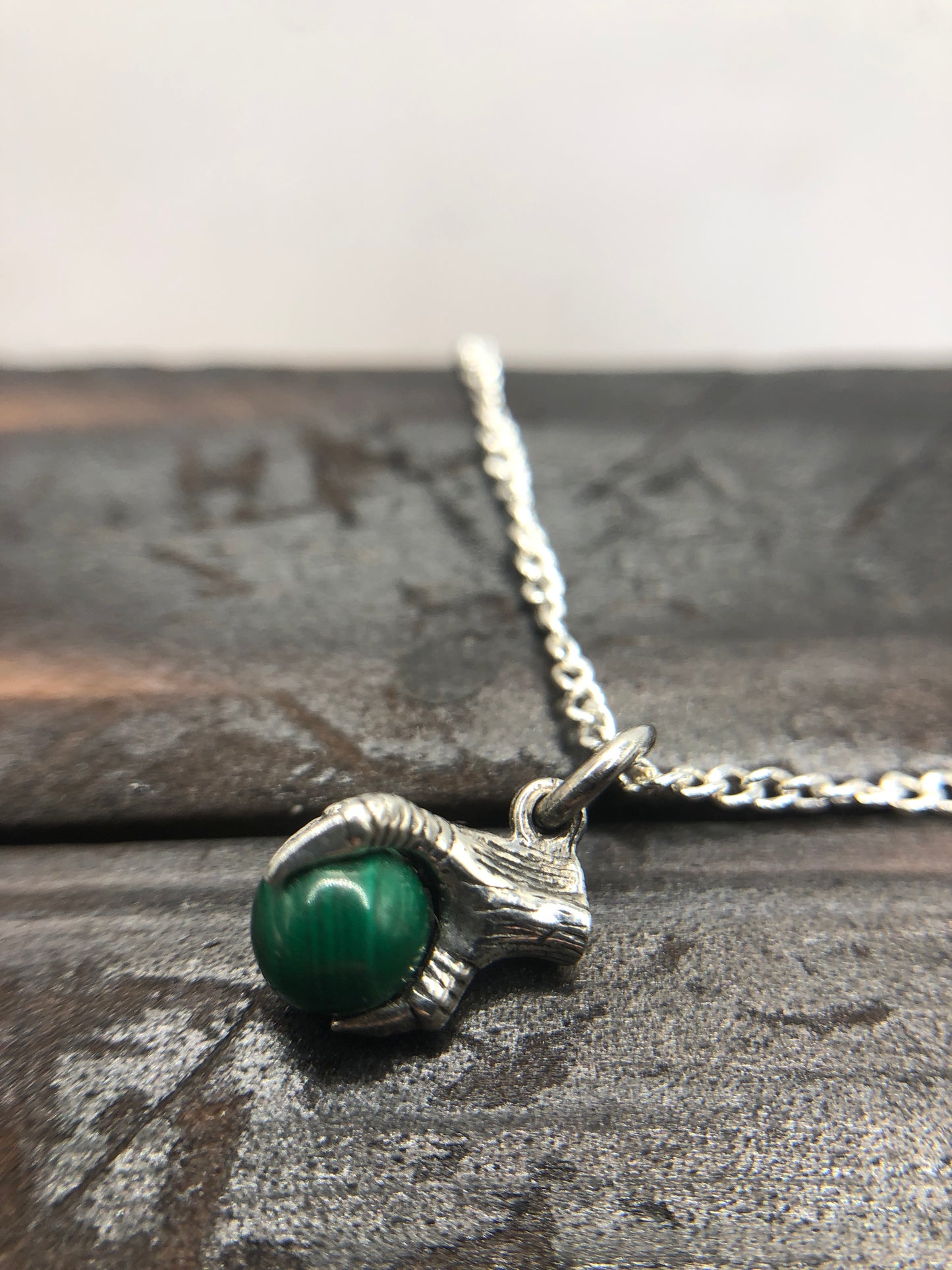 Silver Claw Talon pendant Natural Malachite