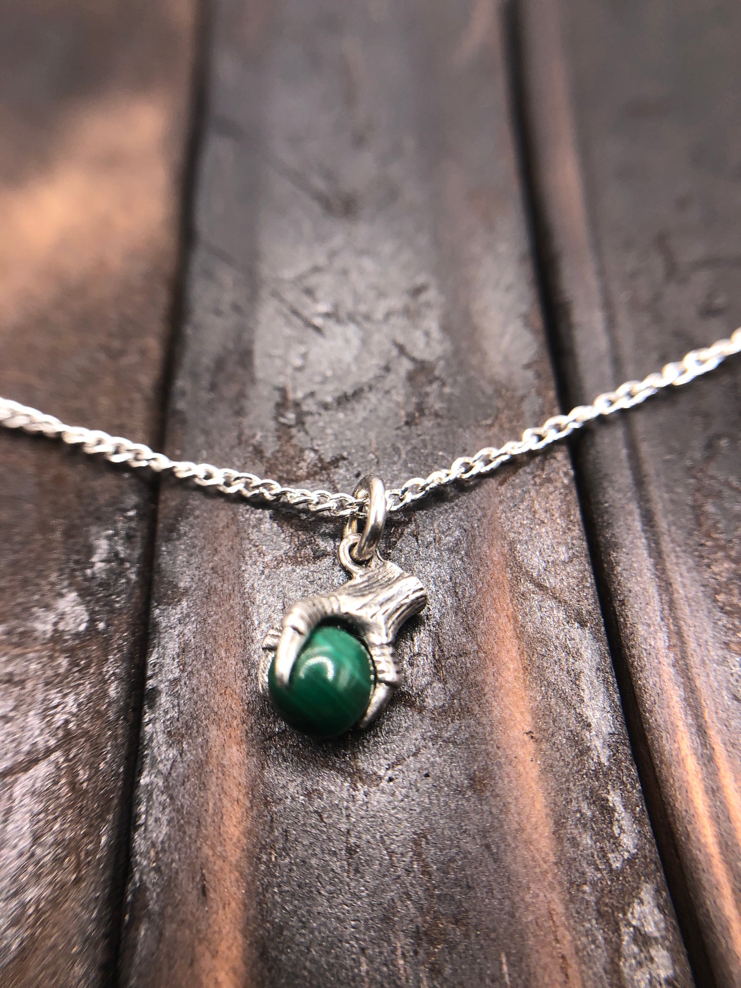 Silver Claw Talon pendant Natural Malachite