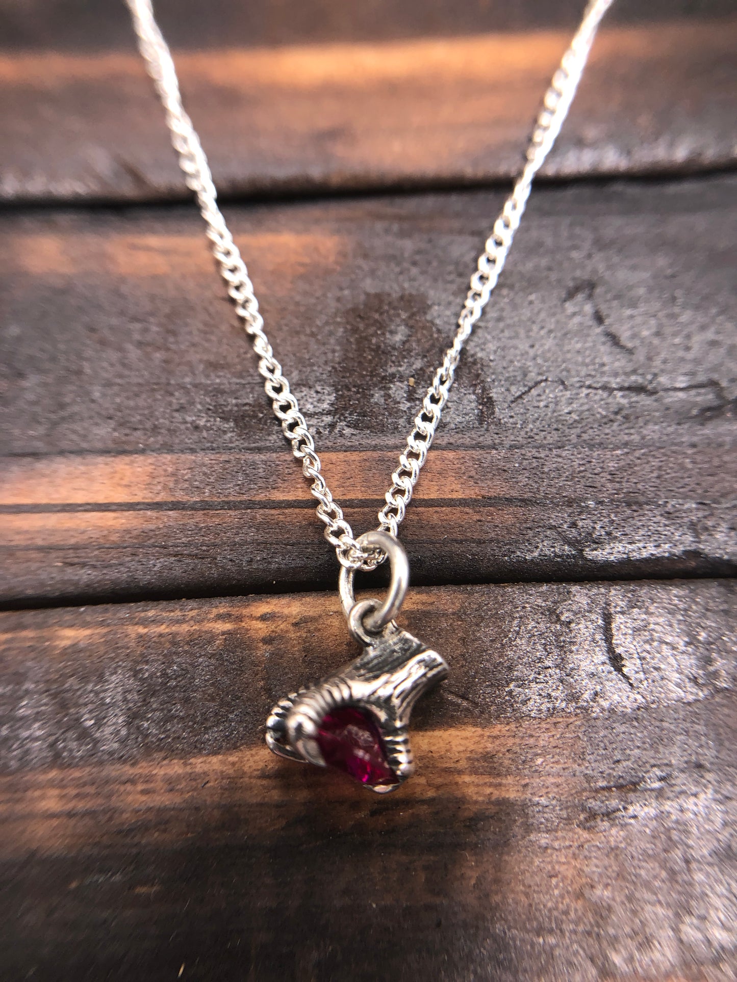 Silver Claw Talon pendant Synthetic Ruby