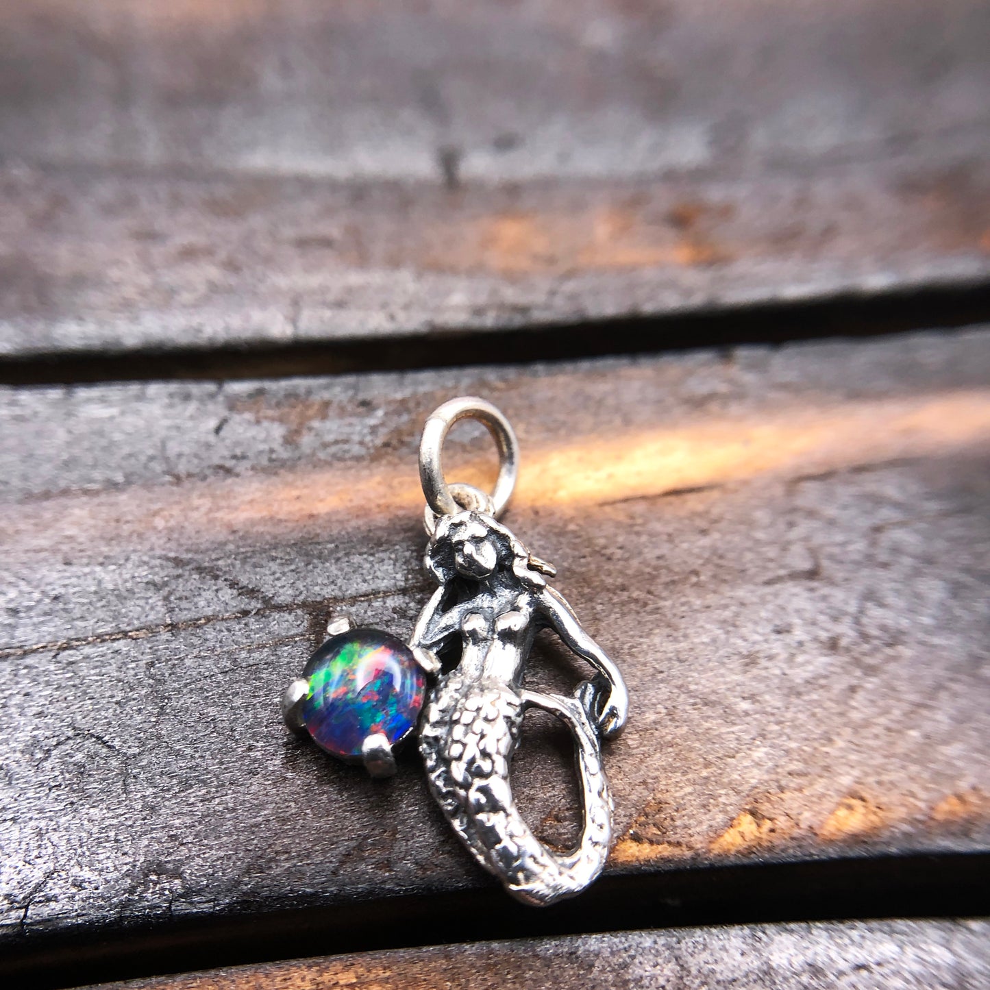 Mermaid Pendant Sterling Silver set with 5 mm Opal TRIPLET